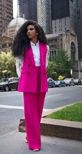 Black And Pink Suit Women Look Of The Week Hot Pink Suit White Collar Glam Pink Suits Women Business Outfits Women Vest Outfits For Women