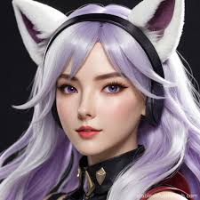 silver white hair and red eyes with silver highlights she has deep purple  lips Prompts