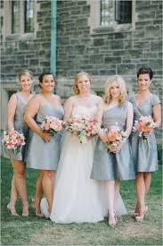 Classic Peach And Gray Wedding Gray Weddings Grey Bridesmaid Dresses Pink Bridesmaid Dresses