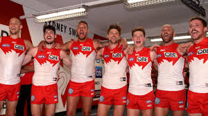 Cheer, cheer the red and the white, honour the name by day and by night, lift that noble banner high, shake down the thunder from the sky whether the odds be great or small. Afl News 2021 Sydney Swans Club Song Team News Inclusive Team Song