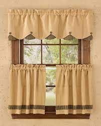 The double layer of fabric, alternating scallops, and fabric covered button detailing, give this eye catching valance a clean tailored look. Lined Scalloped Valances Pretty Windows