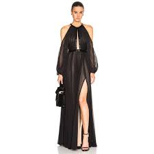 J Mendel Silk Chiffon Halterneck Long Sleeve Gown Long Sleeve Cocktail Dress Halterneck Dress Long Halter Cocktail Dress