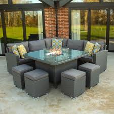 Fire pit tables have gained popularity as more people are bringing indoor living spaces to the outdoors. Bracken Outdoors Dakota Square Corner Gas Fire Pit Garden Furniture Set Garden Trends