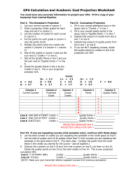 Gpa Calculation And Academic Goal Projection Worksheet