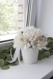 Dry cosmos flowers isolated on white background. White Round Arrangement With Dried Flowers White Vase Dried Flowers White Vases Florist