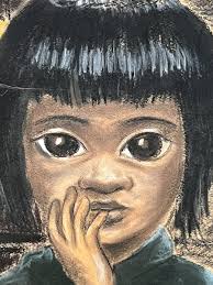 PETER? TASSONE SIGNED PAINTING OF BIG EYED CHILD