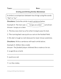 Circling And Writing Similes Worksheet Simile Worksheet Writing Similes Simile