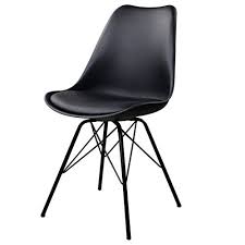Jinqi Premium Eames Style Molded Plastic Eiffel Retro Pu Leather Dining Side Chair Set Of 2 Black Leather Dining Side Chairs Side Chairs Dining Chair