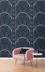 Papier Peint Art Deco Bleu Arcs Et Triangles Murals Wallpaper Art Deco Wallpaper Mural Wallpaper Interior Murals
