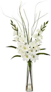White flowers in vase artificial. Nearly Natural Gladiola Artificial Arrangement In Glass Vase Reviews Home Macy S Tall Flower Arrangements Flower Arrangements Simple Faux Flower Arrangements