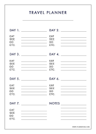 Free Printable 7 Day Travel Planner Use To Plan Outfits Packing Carry On Only Travel Itinerary Template Travel Planner Vacation Planner