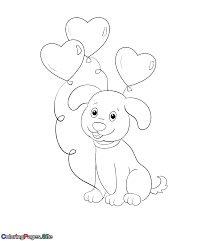 Valentines day means lots of hearts, teddy bears, valentine letters and lots of red color! Valentine S Cute Dog Holding Heart Balloons Coloring Page Valentines Day Coloring Page Valentine Coloring Valentines Day Coloring