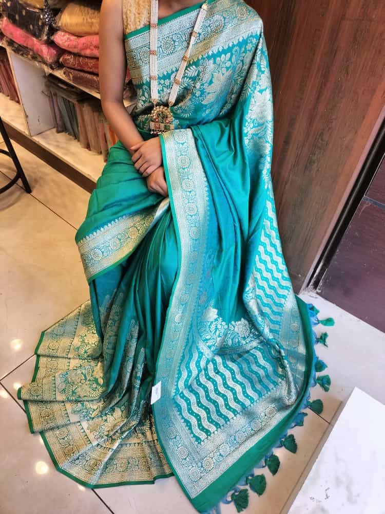Blue Pure Katan Silk Banarasi Handloom Saree product image