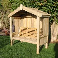 Garden arch arbour with bench seat rustic cream 110x45x216cm high. 3 Seat Enclosed Cottage Arbour Bench Vonhaus