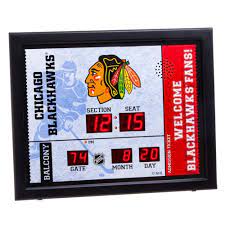 Team Sports America Chicago Blackhawks Nhl Bluetooth Ticket Stub Wall Clock 7cl4355 The Home Depot Evergreen Enterprises Chicago Blackhawks Scoreboard