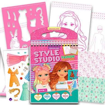 Style Studio Fashion Sketch Activity Book 1 for Girls Age 4-8 years– Creative Design Kit with Sticker Sheets, Stencil Sheets, Dressing Paper & Sketch Pages | Fun DIY Activity Book