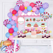 It looks almost too good to eat! Amazon Com 128 Pack Candy Party Decorations Set Candy Backdrop Lollipop Balloon Cupcake Topper Party Latex Balloon Garland Arch For Christmas Candyland Birthday Decor Baby Shower Supplies Toys Games