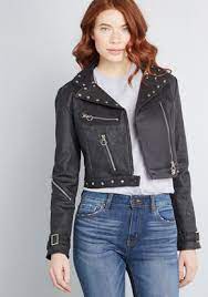 Banned Abundant Studs Moto Jacket In Black Form Fitting Clothes Black Moto Jacket Jackets