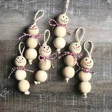 Wood Bead Snowman Ornaments Christmas Ornaments Christmas Crafts Christmas Ornament Crafts