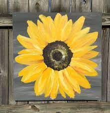Large Sunflower Original Painting On Wood Panel Distressed Art Yellow And Gray Canvas Painting Diy Sunflower Painting Cute Canvas Paintings