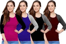 So Sweety Solid Womens Round Neck Multicolor T Shirt