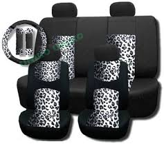 New And Exclusive Mesh Animal Print Accent Interior Set Gray Snow Leopard 11pc Seat Covers Front Back Lowback Seat Belt Cover Car Seat Cover Sets Seat Covers