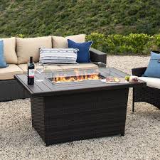 Round , rectangle and square. 52in Wicker Propane Fire Pit Table 50 000 Btu W Glass Wind Guard Co Best Choice Products Outdoor Fire Pit Table Propane Fire Pit Table Fire Pit Table