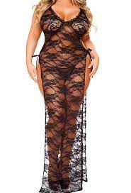 Buy LamourLove Women's Lingerie Plus Size Halter Black Lace Sexy Robe High  Split Long Gown Dress Set(XXX-Large) Online at desertcartINDIA