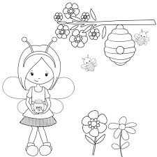 Whether it is spring or summer printable, this is fun at all seasons. Coloring Page With Bees Beehive Bee Girl Coloring Buddy