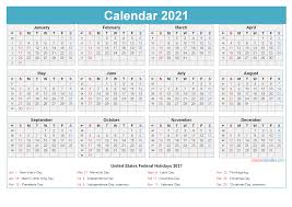 Days aligned horizontally (days of the week in the same row) for easy week overview; 2021 Calendar With Holidays Printable Word Pdf