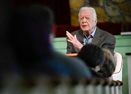 The jimmy carter presidential library released a photo of the visit, and presidential historian michael bechloss the bidens and the carters at the carter home in georgia, last week: Jimmy And Rosalynn Carter Newly Vaccinated Return To Church In Georgia The New York Times