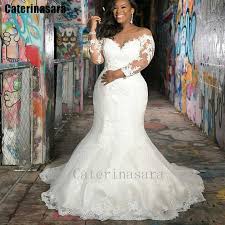 Plus size wedding ball gown. Buy Illusion Scoop Neck Long Sleeves Lace Mermaid Wedding Dress Plus Size Bridal Gown For Black Woman Cicig