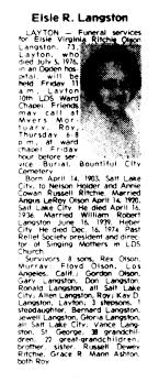 Century of Black Mormons · Elsie Virginia Ritchie Olson Langston,  Obituaries · J. Willard Marriott Library Exhibits