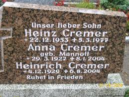 Grab von Heinrich Cremer (04.12.1929-06.08.2004), Friedhof Plaggenburg