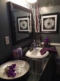 The grey bathroom tile scheme evokes sea passages and nautical getaways, at once handsome and simple to implement into your design scope. Black And Grey Bathroom With Lavender Accents Purple Bathroom Decor Gray Bathroom Decor Purple Bathrooms