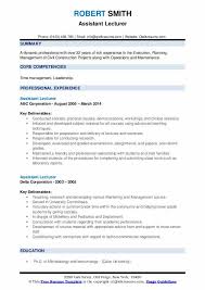 This guide is designed to help those putting together a cv for an academic post to ensure they cover all the relevant information a potential employer of academics will need to see. Assistant Lecturer Resume Sample
