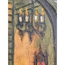 Large Mid-Century Framed Gothic Door Oil Painting by Etta Benjamin Cien