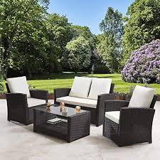 Black/grey rattan garden corner furniture set. General Packaging Rattan Garden Furniture 4 Piece Patio Set Wicker Weave Table Chairs Outdoor Conservatory Grey With Cream First For Homeware