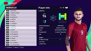 Pes 2021 todas as 100 chuteiras all boots patch marfut 1 3. Maroc Pes 2021 Visages Et Notes Des Joueurs Marocains Hakim Ziyech Boufal Belhanda Youtube