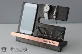 Wood Docking Station W Engraved Copper Name Plate Ebony Stain Nightstand Valet Personalized Birthda Wood Docking Station Docking Station Metal Engraving