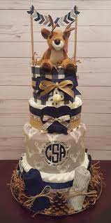 Woodland Deer Diaper Cake Woodland Baby Shower Centerpiece Gift Custom Diaper Cakes Visit My Baby Shower Woodland Plaid Baby Shower Baby Shower Diaper Cake