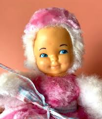 Vintage Pink Plush With Plastic Doll Face Pyjama Holder Collectible  Children's Bedroom Accessory