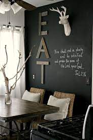Accent wall area rug armoire artwork baseboard basement bedding bedroom beige roman shade black and white black desk black stools black white. Chalkboard Wall Black Painted Walls Dining Room Inspiration Rustic Living Room Design