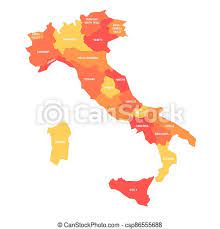 Bigoli in salsa is a venetian dish consisting of whole wheat spaghetti in anchovy sauce. Italy Map Of Regions Orange Map Of Italy Divided Into 20 Administrative Regions White Labels Simple Flat Vector Canstock