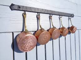 Series Of 5 Small Villedieu Genuine Copper Saucepans With Wrought Iron Coat Hook Hanging Miniatures French Kitchen Decor Gift For Her French Kitchen Decor Wrought Iron Kitchen Decor