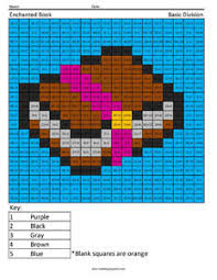 Enchanted Book Basic Division Coloring Squared In 2020 Enchanted Book Minecraft Coloring Pages Pixel Art