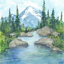 Breathe Watercolor Landscape Paintings Landscape Drawings Landscape Paintings Watercolor landscape painting of a mountain scenery. watercolor landscape paintings
