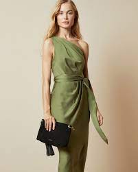 Robe longue de maternité drapée. Robe Mi Longue Drapee Asymetrique Kaki Robes Ted Baker Fr
