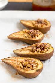 Cinnamon Baked Pears With Walnuts Maple Syrup Recipe Recipe Pear Dessert Maple Syrup Recipes Baked Pears