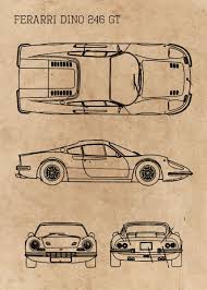 Ferarri Dino 246 Gt Poster Print By Ihab Design Displate In 2021 Blueprints Classic Cars Vintage Metal Posters